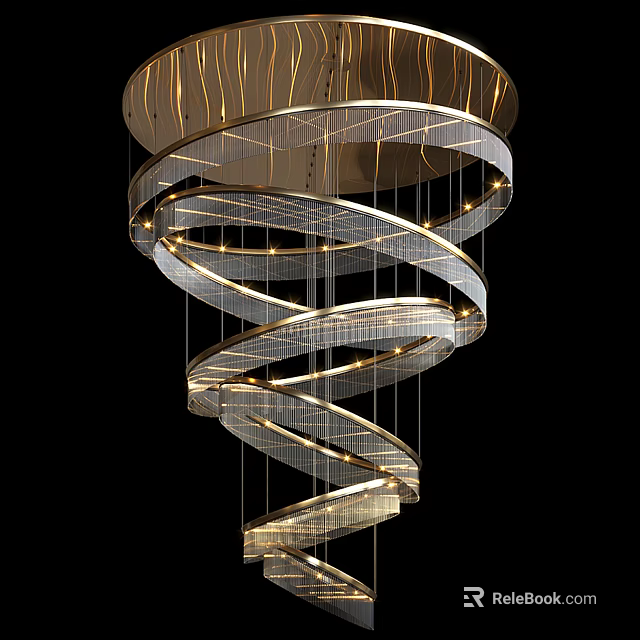 Modern Spiral Chandelier With Metal Frame And Glass Elements For Interior Lighting 3d model 