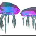 Colorful Geometric Jellyfish Decor With Transparent Glowing Details And Vibrant Pink Blue Purple Hues