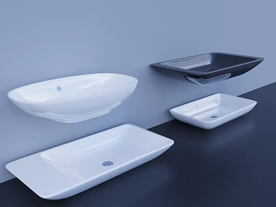 Modern Bathroom Washbasins White Oval Square And Black Different Mounted Styles 3d model