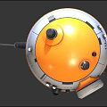 Spherical Robot With Orange And White Exterior Red Eye And Three Legs