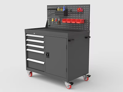 Public Facility Tool Storage Cabinet with Gray Body Multiple Drawers and Mobile Wheels 3d model