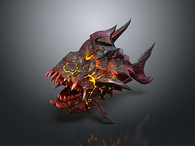 Ferocious Lava Creature Head Featuring Spikes Glowing Teeth And Rock Texture 3d model