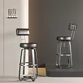 Modern Brown Leather Bar Stools With Metal Frame And Stylish Backrest