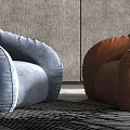 Green and Peach Bean Bag Chairs in Modern Living Room Interior with Plants