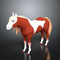 3D Brown and White Horse with Golden Mane Tail Blue Eyes Standing on Black Background