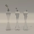 Modern Glass Pedestal Decorative Ornament Set with Small Plants and Candle Accents