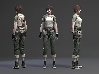 Game Movie Character Three Angles View With White Top Green Cargo Pants 3d model