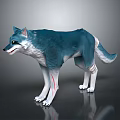 Blue Gray White Wolf With Red Lines On Legs 3D Model On Black Background Reflection