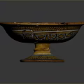Colorful Carved Ceramic Pedestal Bowl With Intricate Patterns And Central Figural Design