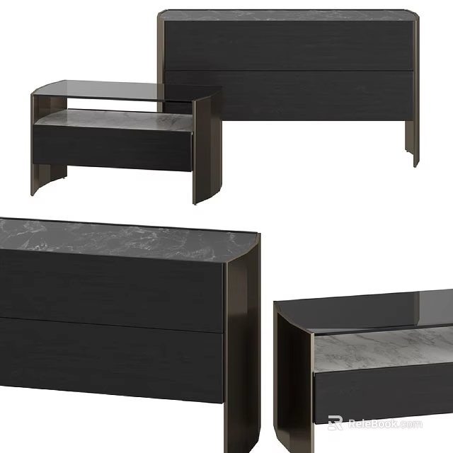 Modern Sofa Coffee Table Set With Sleek Black Frame And Marble Top Design 3d model