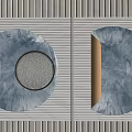 Blue Toned Circular Wall Decor With Abstract Texture And Vertical Striped Background 3d model