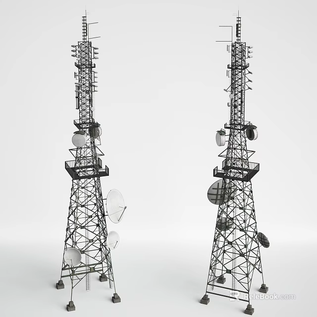 Heavy Duty Industrial Communication Towers With Antennas And Satellite Dishes 3d model 