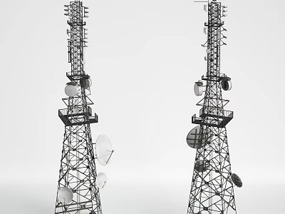 Heavy Duty Industrial Communication Towers With Antennas And Satellite Dishes 3d model