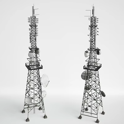 Heavy Duty Industrial Communication Towers With Antennas And Satellite Dishes 3d model