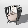 Dark Wooden Frame Armchair With Curved Armrests Light Pink Cushion And White Leaf Pattern Pillow