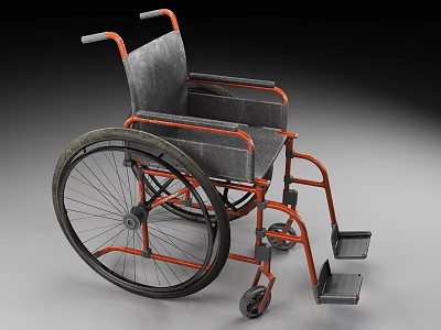 Durable Medical Wheelchair With Orange Frame Black Seat Large Wheels And Footrests 3d model
