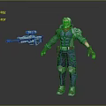 Game Movie Character With White Hair Red Scarf Green Sleeves And Blue Vest Holding Rifle