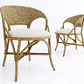 Natural Rattan Leisure Chairs With White Padded Seats And Curved Legs Design