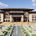 Grand Traditional Public Building With Symmetrical Facade Courtyard Fountain And Landscaped Gardens
