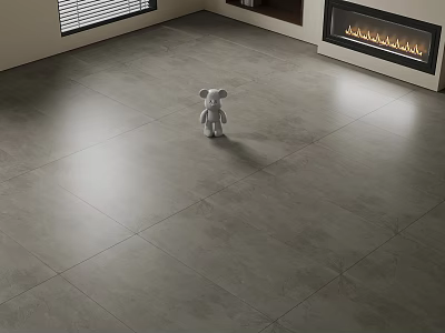 Grey Floor Tiles In Modern Living Room With Fireplace 3d model