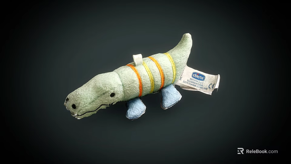 Light Green Crocodile Plush Toy With Orange Yellow Stripes And Blue Feet 3d model 