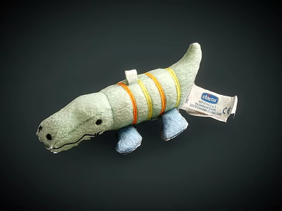 Light Green Crocodile Plush Toy With Orange Yellow Stripes And Blue Feet 3d model