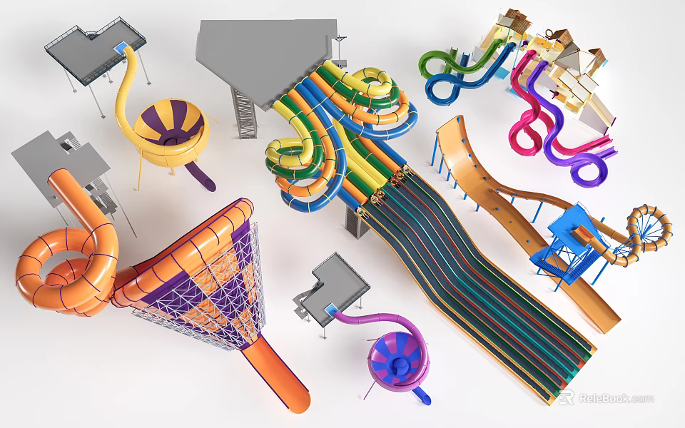 Colorful Playground Equipment With Slides Climbing Nets Fun Structures And Designs 3d model 