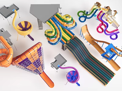 Colorful Playground Equipment With Slides Climbing Nets Fun Structures And Designs 3d model