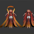 Man In Elaborate Red And Yellow Flowing Robe Costume With Decorative Details