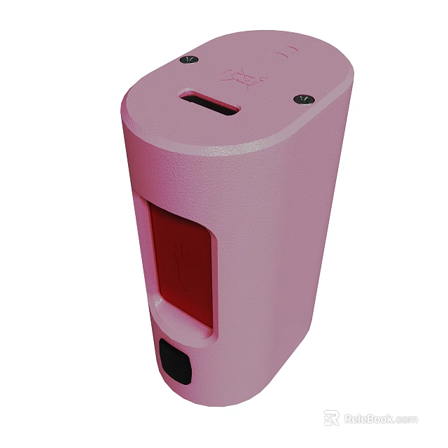 Pink Portable Power Bank With Cylindrical Shape Red Accent And USB Port 3d model 