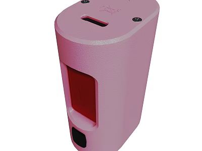 Pink Portable Power Bank With Cylindrical Shape Red Accent And USB Port 3d model