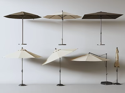 Different Styles of Patio Umbrella with Outdoor Design in Brown and Beige Colors 3d model