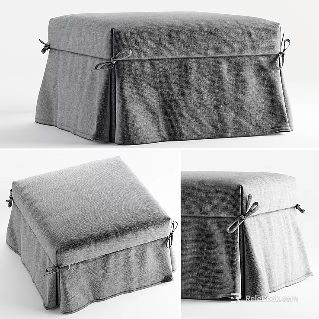 Gray Fabric Sofa Stool With Bow Ties And Skirted Design For Living Room 3d model 