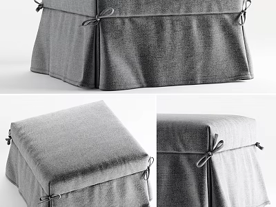 Gray Fabric Sofa Stool With Bow Ties And Skirted Design For Living Room 3d model