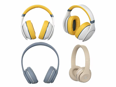 Modern Over-ear Headphones With Yellow White Blue Beige Colors And Comfortable Design 3d model