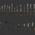 Various Types of Weapons Featuring Swords Axes Hammers Daggers and Clubs Displayed