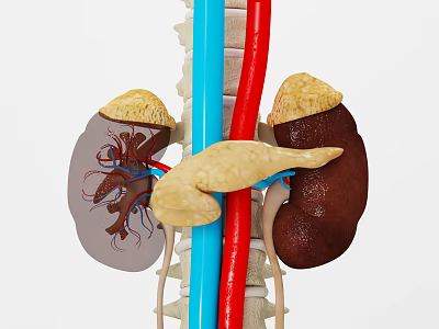 Detailed Anatomical View of Abdominal Organs Including Kidneys Pancreas Spine and Blood Vessels 3d model