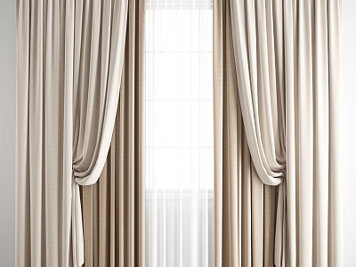Elegant Beige Curtains With Sheer Layers And Tied Drapes For Window Decor 3d model