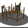 Wooden Playground Equipment With Climbing Net Ropes Railings And Platforms For Kids