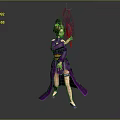 Game Movie Character In Purple Kimono Holding Blue Transparent Sword Traditional Updo Hairstyle