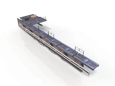 Long Narrow Metal Water Vessel With Extended Deck Railings And Platform 3d model