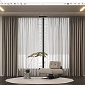 Gray Curtains With White Sheer Panels In Modern Room With Beige Armchair And Indoor Plant