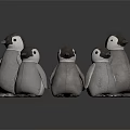 Cute Penguin Stuffed Toys With White And Gray Plush Material Group 3d model