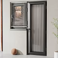 Modern Swing Door With Black Frame And Glass Panel In Interior With Decorative Plant
