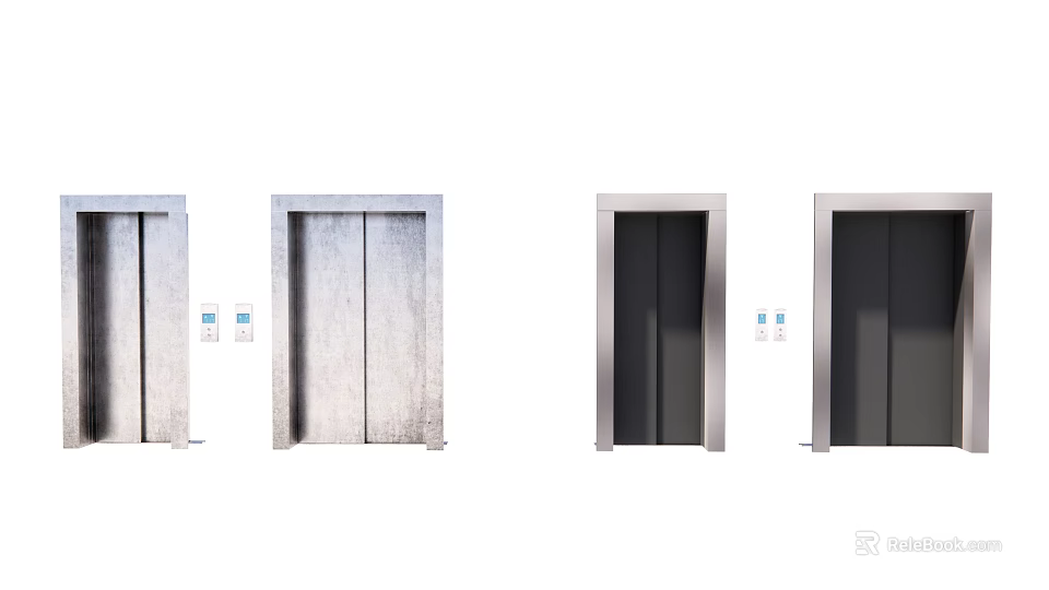 Modern Elevator Door Designs With Metallic And Dark Finishes And Control Panels 3d model 