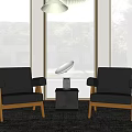 Leisure Sofa Set With Two Armchairs Side Table And Table Lamp By Large Windows 3d model