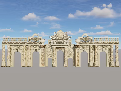 Elegant Ornate Event Gateway With Elaborate Carvings Arches And Columns 3d model