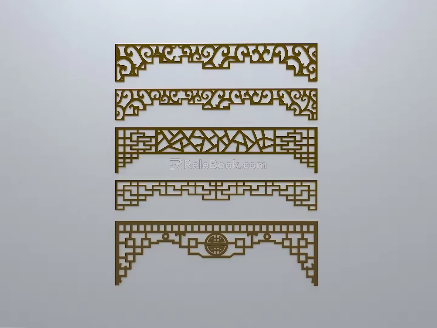 Chinese-style window grilles silhouette pane window sill border openwork window 3d model