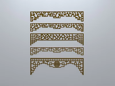 Chinese-style window grilles silhouette pane window sill border openwork window 3d model