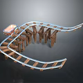 Curved Wooden Track Model With Small Cart And Support Structures 3d model